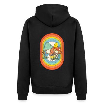 Mushroom Retro Schwammerl Pilze Pilz - Unisex Premium Bio Zip Hoodie - Schwarz - Hinten - Nico (187cm)