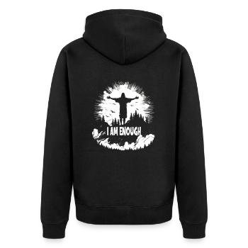 Christliche Zitate Designs I Am Enough - Unisex Premium Bio Zip Hoodie - Schwarz - Hinten - Nico (187cm)