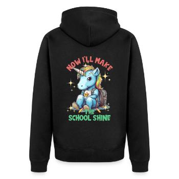 Schulkind Zur Einschulung Goodbye Kindergarten - Unisex Premium Bio Zip Hoodie - Schwarz - Hinten - Nico (187cm)