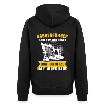Baggerfahrer - Unisex Premium Bio Zip Hoodie - Schwarz - Hinten - Nico (187cm)
