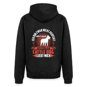 Australian Cattle Dog liebt mich trotzdem - Unisex Premium Bio Zip Hoodie - Schwarz - Hinten - Nico (187cm)