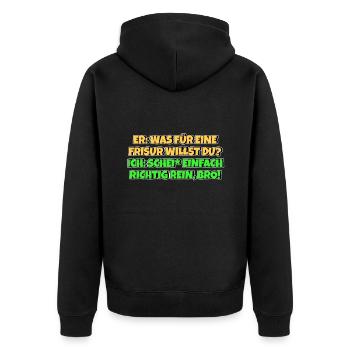 Frisör Meme Friseur Lustige Frisur - Unisex Premium Bio Zip Hoodie - Schwarz - Hinten - Nico (187cm)