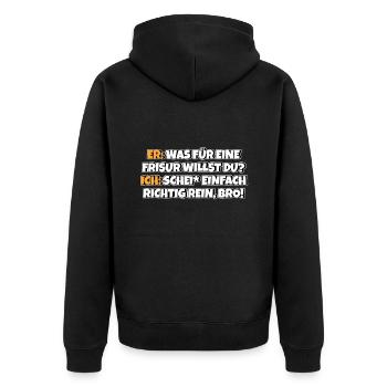 Frisör Meme Friseur Lustige Frisur - Unisex Premium Bio Zip Hoodie - Schwarz - Hinten - Nico (187cm)