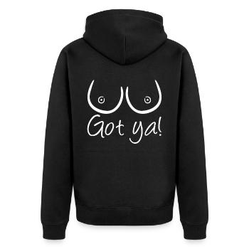Tits Joke Chest Boobs - Unisex Premium Organic Zip Hoodie - black - Back - Nico (187cm)