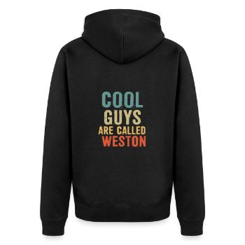 Cool guys are called Weston - Unisex Premium Organic Zip Hoodie - black - Back - Nico (187cm)