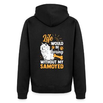 Wäre langweilig ohne Samojede Samojedenspitz - Unisex Premium Bio Zip Hoodie - Schwarz - Hinten - Nico (187cm)