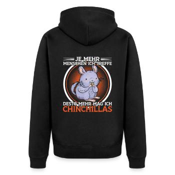 Chinchilla mehr mögen Nagetier Wollmaus - Unisex Premium Bio Zip Hoodie - Schwarz - Hinten - Nico (187cm)