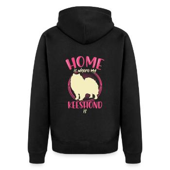 Wolfsspitz ist mein Zuhause Deutscher Spitz - Unisex Premium Bio Zip Hoodie - Schwarz - Hinten - Nico (187cm)
