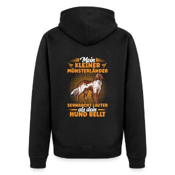 Kleiner Münsterländer schnarcht lauter - Unisex Premium Bio Zip Hoodie - Schwarz - Hinten - Nico (187cm)