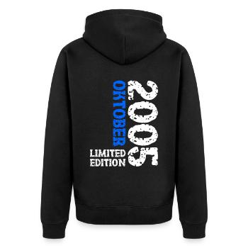 2005 Oktober Limited Edition 18. Geburtstag Deko - Unisex Premium Bio Zip Hoodie - Schwarz - Hinten - Nico (187cm)