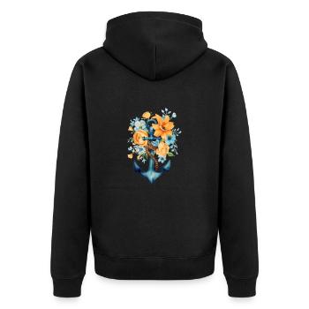 Ancre bleue à fleurs - Veste à capuche bio Premium Unisexe - noir - Dos - Nico (187cm)