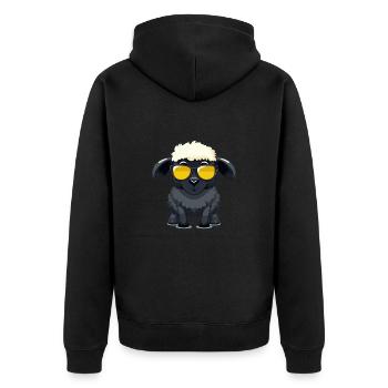 Schwarzes Schaaf Trend - Stylisch & Einzigartig - Unisex Premium Bio Zip Hoodie - Schwarz - Hinten - Nico (187cm)