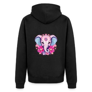 Pink Elephant - Indian Flowers & Ornaments - Unisex Premium Organic Zip Hoodie - black - Back - Nico (187cm)