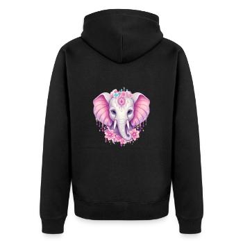 Éléphant indien en rose - flore et ornementation - Veste à capuche bio Premium Unisexe - noir - Dos - Nico (187cm)