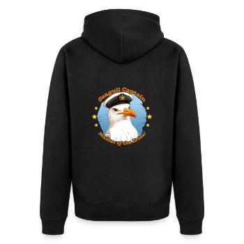Seagull Captain - French fries expert on the beach - Unisex Premium Organic Zip Hoodie - black - Back - Nico (187cm)