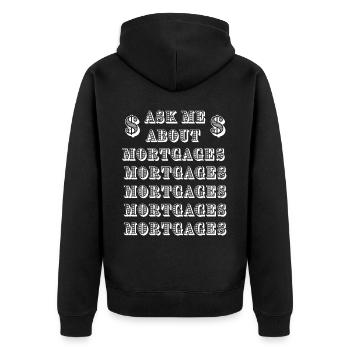 Fragen Sie mich nach Hypotheken - Unisex Premium Bio Zip Hoodie - Schwarz - Hinten - Nico (187cm)