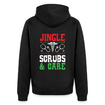 Jingle Scrubs & Care Nurse Christmas - Unisex Premium Organic Zip Hoodie - black - Back - Nico (187cm)