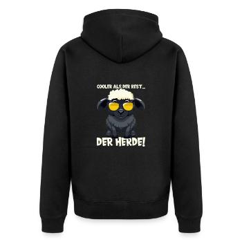 Einzigartig, Schwarzes Schaaf, Frecher Spruch. - Unisex Premium Bio Zip Hoodie - Schwarz - Hinten - Nico (187cm)