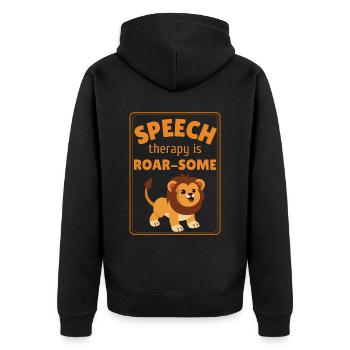 Logopädischer Pathologe SLP Lion - Unisex Premium Bio Zip Hoodie - Schwarz - Hinten - Nico (187cm)