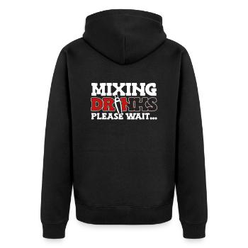 Mixing Drinks Please Wait Barmann Bartender - Unisex Premium Bio Zip Hoodie - Schwarz - Hinten - Nico (187cm)