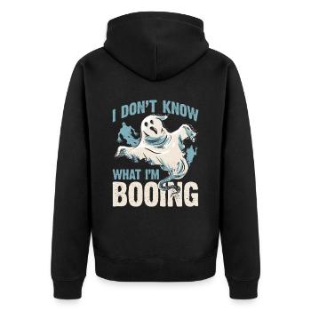 I don't know what I'm BOOING - Unisex Premium Bio Zip Hoodie - Schwarz - Hinten - Nico (187cm)