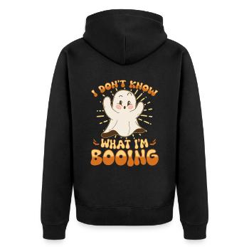 I don't know what I'm BOOING - Unisex Premium Bio Zip Hoodie - Schwarz - Hinten - Nico (187cm)