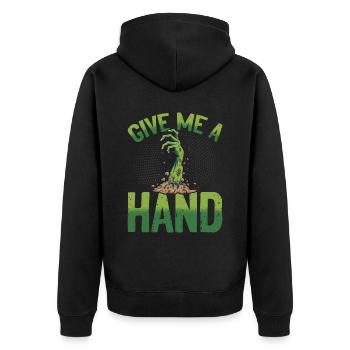Give me a Hand chilling Halloween - Unisex Premium Bio Zip Hoodie - Schwarz - Hinten - Nico (187cm)