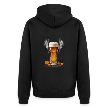Bierglas mit Fledermausflügeln - Grusel und Genuss - Unisex Premium Bio Zip Hoodie - Schwarz - Hinten - Nico (187cm)