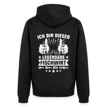 Fischwirt Legende - Unisex Premium Bio Zip Hoodie - Schwarz - Hinten - Nico (187cm)