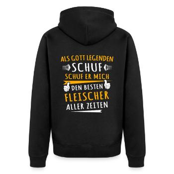 Fleischer - Unisex Premium Bio Zip Hoodie - Schwarz - Hinten - Nico (187cm)