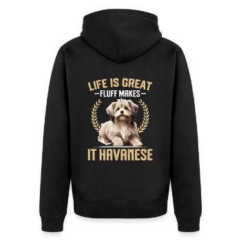 Life is great fluff makes it Havanese - Unisex Premium Bio Zip Hoodie - Schwarz - Hinten - Nico (187cm)