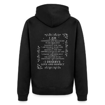 Positive Affirmation Flower Ornament Inspirational - Unisex Premium Bio Zip Hoodie - Schwarz - Hinten - Nico (187cm)