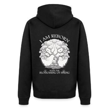 Buddha Meditation Sakura Tree Zen Buddhism Meditat - Unisex Premium Bio Zip Hoodie - Schwarz - Hinten - Nico (187cm)