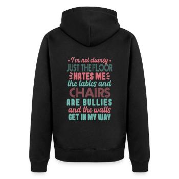 Clumsy Quote Women Funny - Unisex Premium Organic Zip Hoodie - black - Back - Nico (187cm)