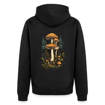 Mushrooms in vintage style forest mushroom art mushroom pickers - Unisex Premium Organic Zip Hoodie - black - Back - Nico (187cm)