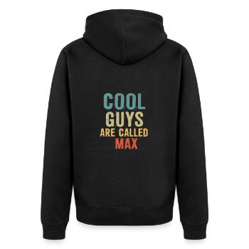 Cool guys are called Max - Unisex Premium Organic Zip Hoodie - black - Back - Nico (187cm)