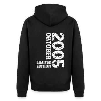 2005 Oktober Limited Edition 18. Geburtstag Deko - Unisex Premium Bio Zip Hoodie - Schwarz - Hinten - Nico (187cm)