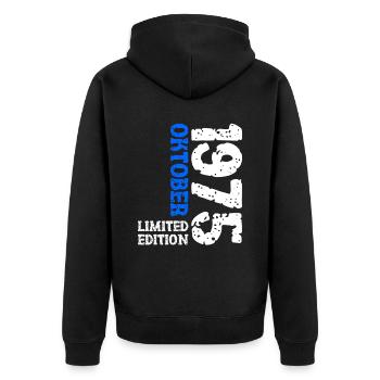 1975 Oktober Limited Edition 48. Geburtstag Deko - Unisex Premium Bio Zip Hoodie - Schwarz - Hinten - Nico (187cm)