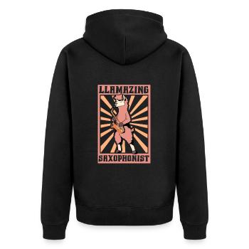 Lama Saxophonist - Unisex Premium Organic Zip Hoodie - black - Back - Nico (187cm)