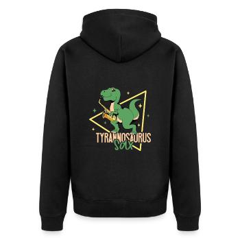 Tyrannosaurus Sax - TREX am Saxophon - Unisex Premium Bio Zip Hoodie - Schwarz - Hinten - Nico (187cm)