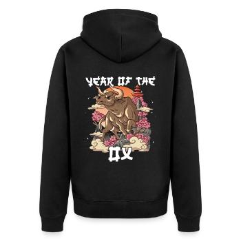 Jahr Des Ochse Mondneujahrsfest Chinesisches - Unisex Premium Bio Zip Hoodie - Schwarz - Hinten - Nico (187cm)