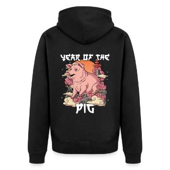Jahr Des Schwein Mondneujahrsfest Chinesisches - Unisex Premium Bio Zip Hoodie - Schwarz - Hinten - Nico (187cm)