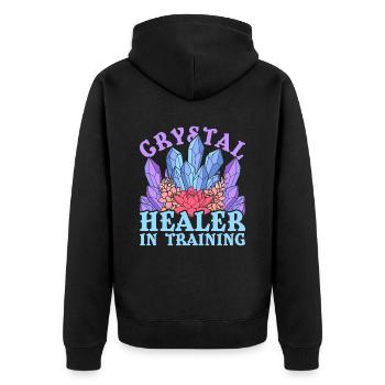 Crystal Healer Healing Crystals - Unisex Premium Organic Zip Hoodie - black - Back - Nico (187cm)