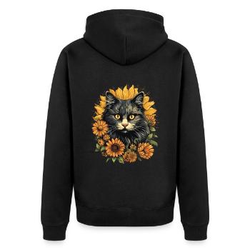 Meow Flower Cat Sunshine Kitten Lover - Unisex Premium Organic Zip Hoodie - black - Back - Nico (187cm)