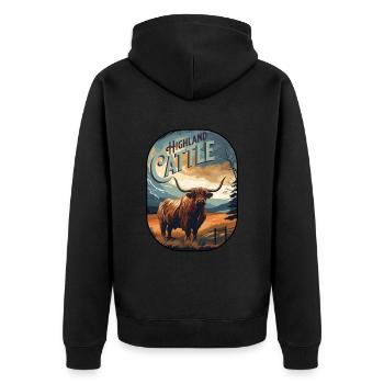 Highland Cattle - Unisex Premium Bio Zip Hoodie - Schwarz - Hinten - Nico (187cm)