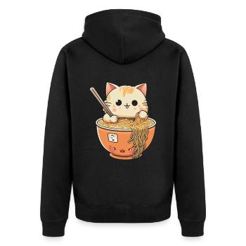 Ramen essende Katze Kawaii Anime Baka - Unisex Premium Bio Zip Hoodie - Schwarz - Hinten - Nico (187cm)