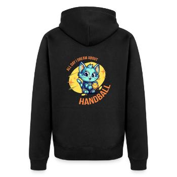 Handballspieler Handballer Lustige Sprüche Katzen - Unisex Premium Bio Zip Hoodie - Schwarz - Hinten - Nico (187cm)