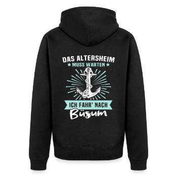 Büsum Sprüche Büsumer - Unisex Premium Bio Zip Hoodie - Schwarz - Hinten - Nico (187cm)