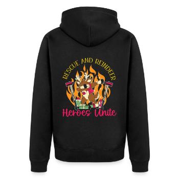 Rettung und Rentiere: Helden vereinen Weihnachten - Unisex Premium Bio Zip Hoodie - Schwarz - Hinten - Nico (187cm)