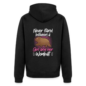 Mädchen und ihr Wombat Australien Beuteltier - Unisex Premium Bio Zip Hoodie - Schwarz - Hinten - Nico (187cm)